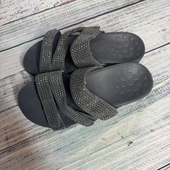 Vionic Alexis Rhinestone Embellished Strappy Platform Sandals Gray 7 - Picture 3 of 4